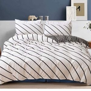 ZZIKO New White and Black Striped Duvet Cover King Reversible Grey Stripes